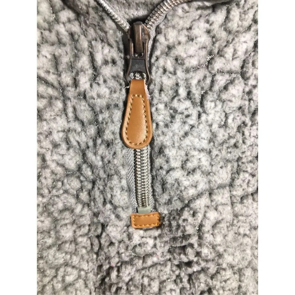 Womens Simply Southern Jacket Sherpa Quarter Zip Dark Grey Winter Faux Leather - Picture 3 of 7
